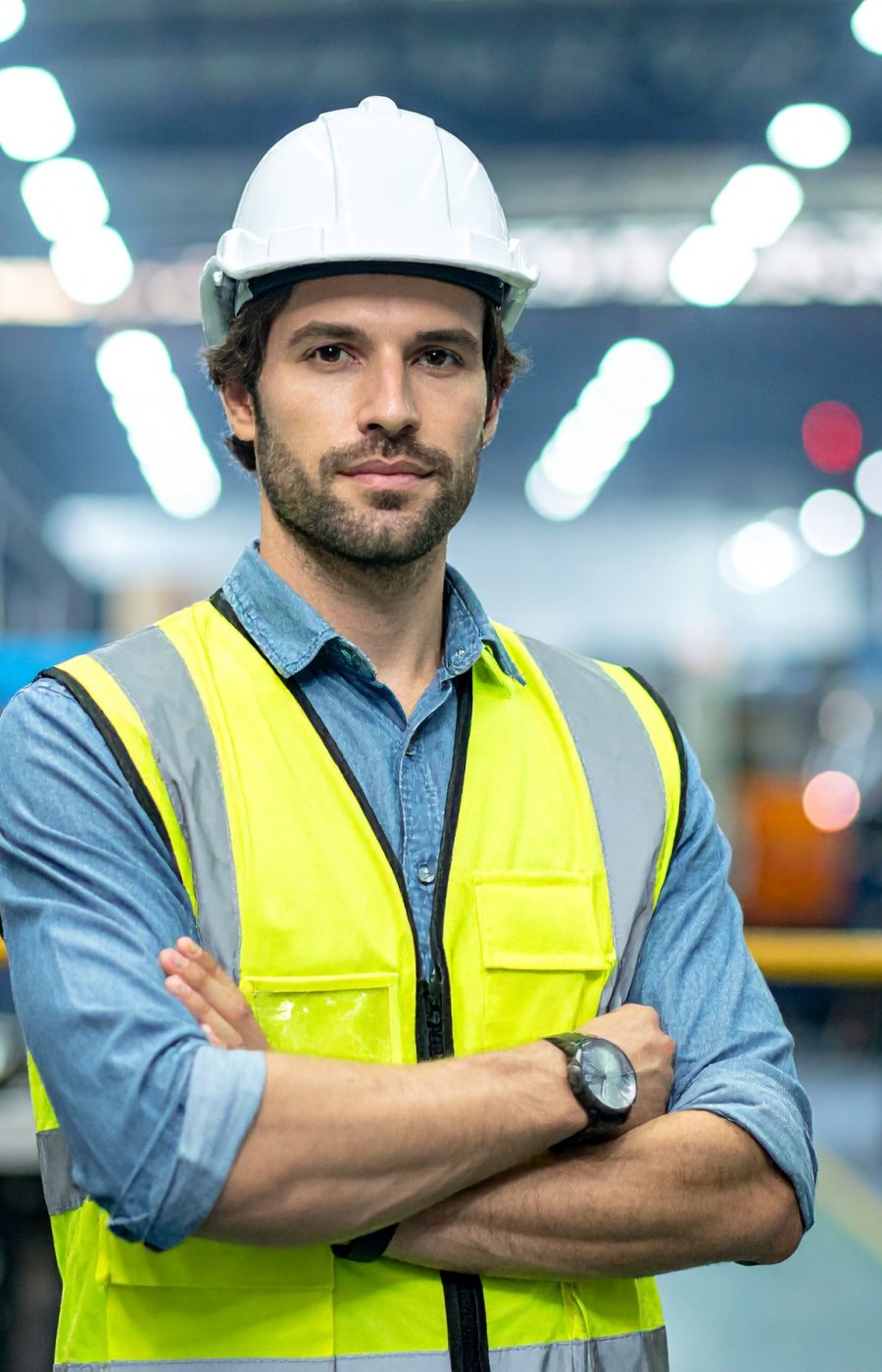 firefly professional industrial leader inspecting operations in a modern factory, wearing a y 839595